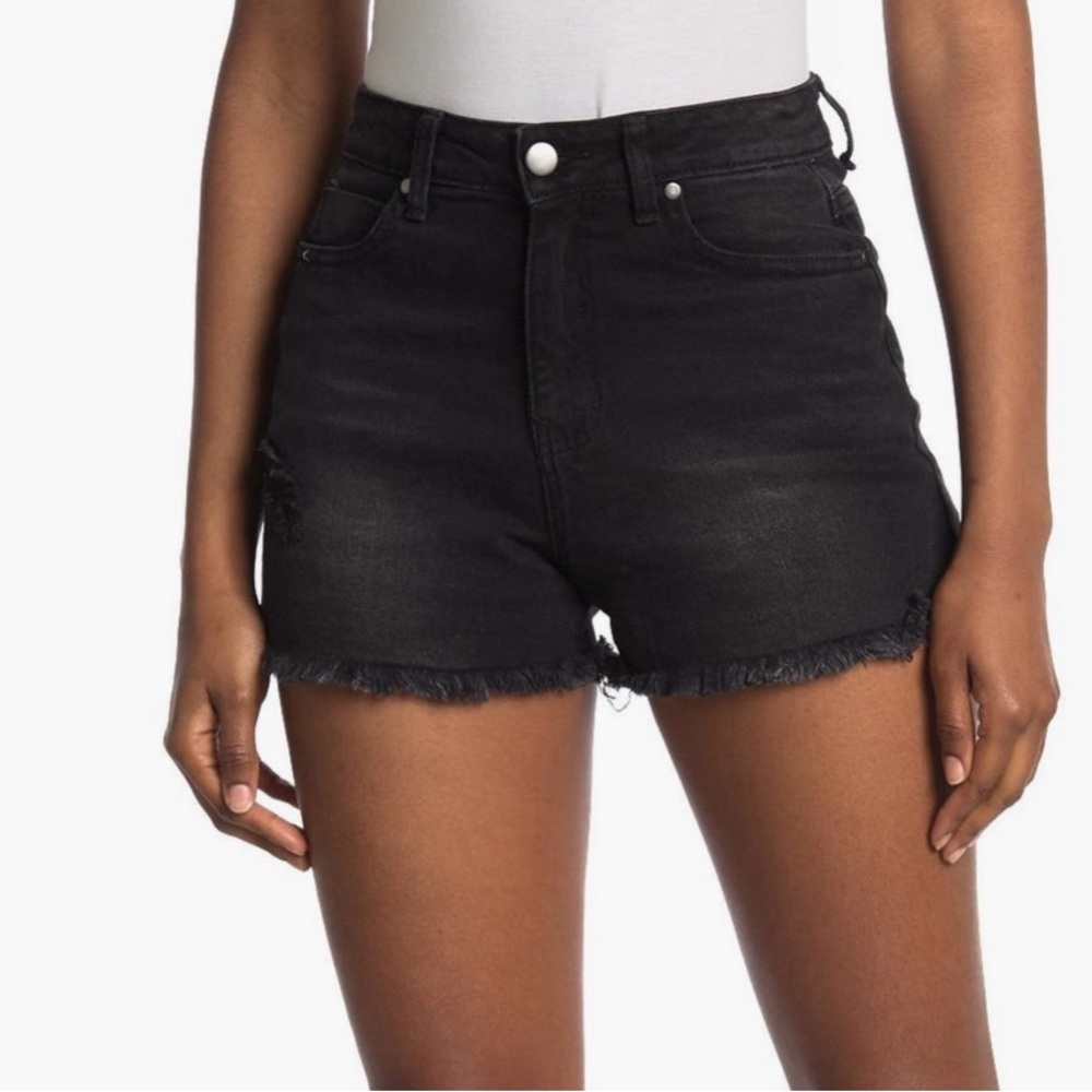 Abound Black Frayed Hem Denim Shorts